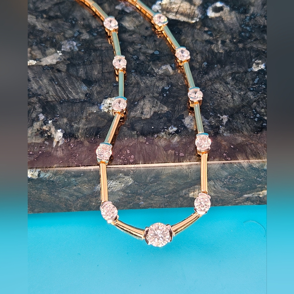 Gold link necklace Cubic zirconia crystals choker style gift